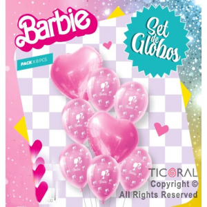 SET DE GLOBOS METALIZADO BARBIE 8 UNIDADES X 1